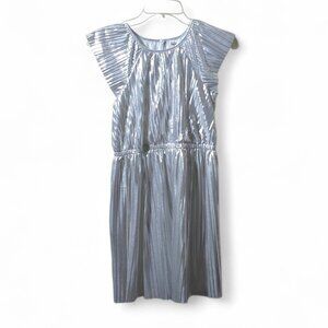 OshKosh B’gosh Silver Metallic Pleated Party Dress Girls 12 Holiday Sparkle